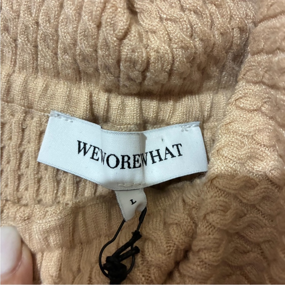 NWT WhoWoreWhat Off the Shoulder Cable Knot Long Sleeve Sweater Dress in Beige - Picture 8 of 13